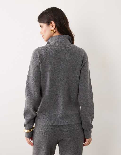 ASOS DESIGN cardigan-sæt med mini-knapper og ståkrave i kulgrå, 4 af 4