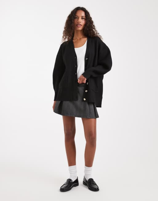 ASOS DESIGN - Cardigan stile boyfriend oversize in filato strutturato nero, 2 di 4