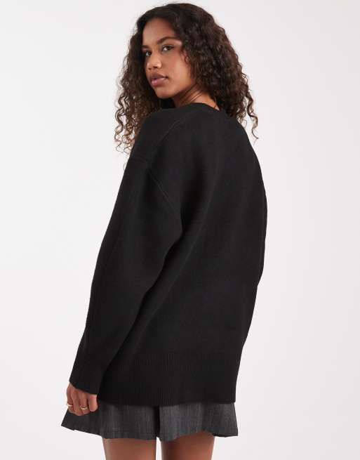 ASOS DESIGN - Cardigan stile boyfriend oversize in filato strutturato nero, 3 di 4