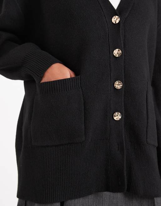 ASOS DESIGN - Cardigan stile boyfriend oversize in filato strutturato nero, 4 di 4