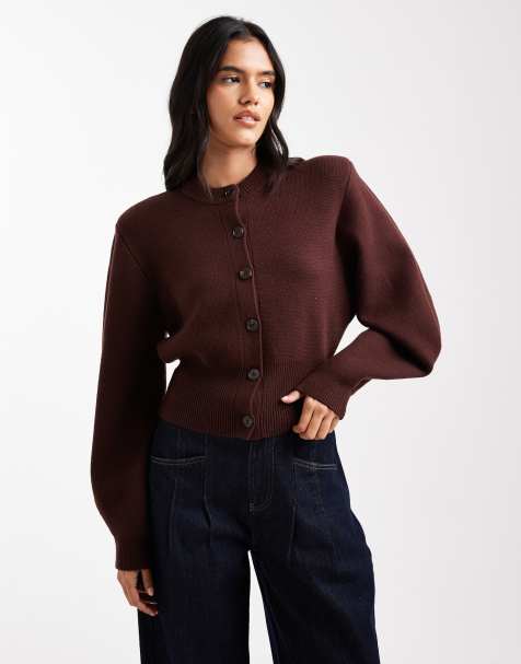 ASOS DESIGN - Cardigan strutturato color cioccolato con spalline imbottite - view 1