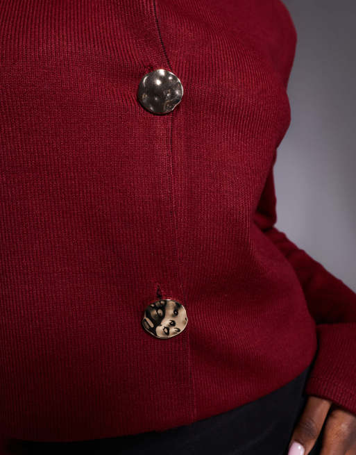 ASOS DESIGN - Cardigan strutturato corto bordeaux con bottoni dorati, 3 di 4