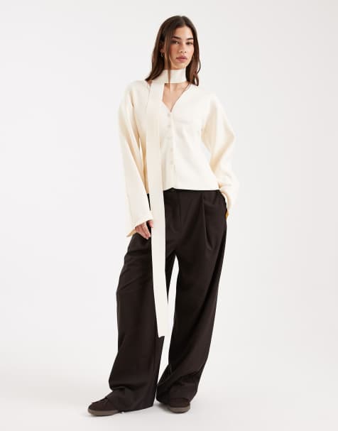 ASOS DESIGN - Cardigan strutturato in maglia color crema con sciarpa - view 1