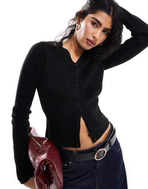 ASOS DESIGN - Cardigan strutturato nero con scollo a V alto - view 1