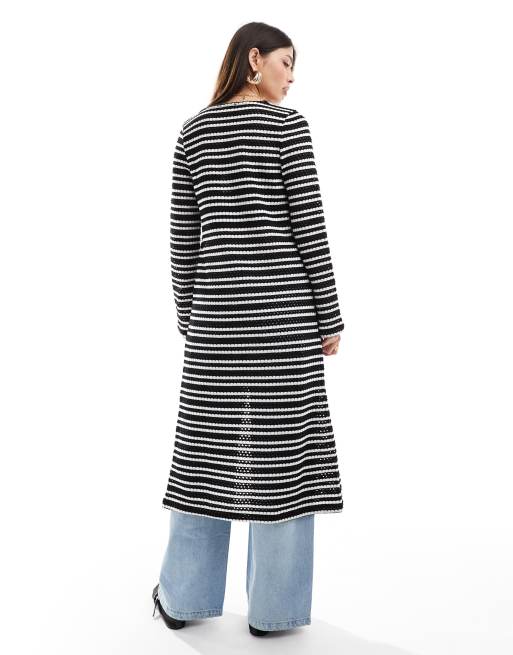 ASOS DESIGN Cardigan taglio lungo effetto lavorato a righe monocromatiche