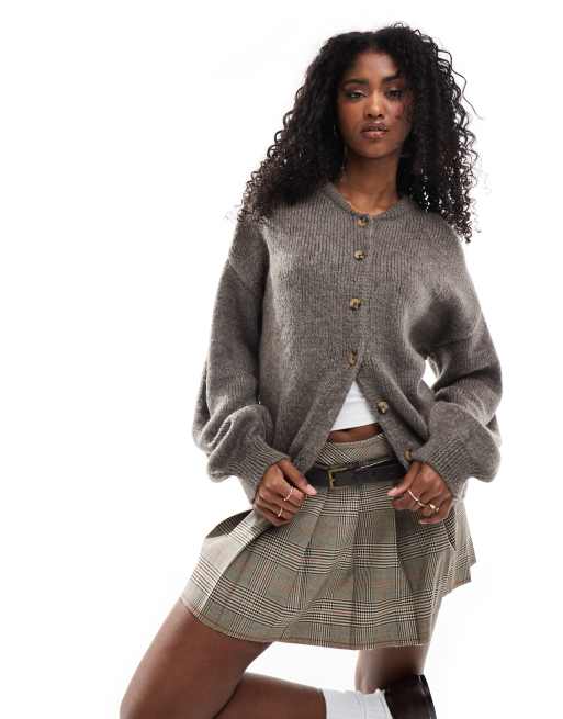 ASOS DESIGN - Cardigan taglio lungo girocollo moka