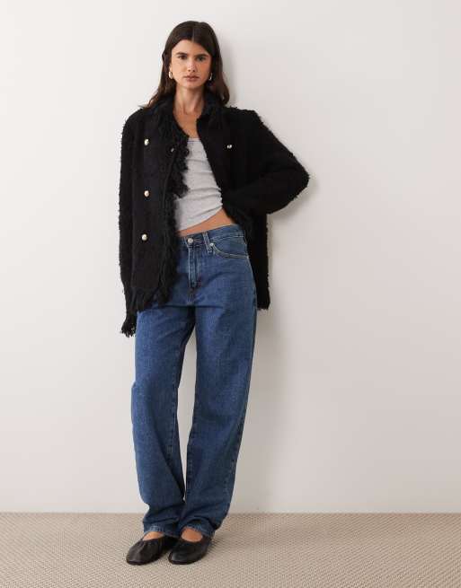 ASOS DESIGN cardigan testurizzato con frange doppiopetto nero, 2 di 4