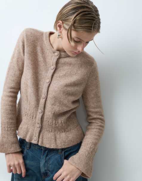 ASOS DESIGN cardigan van wolmix met getailleerde taille en lange mouwen in mokka - view 1
