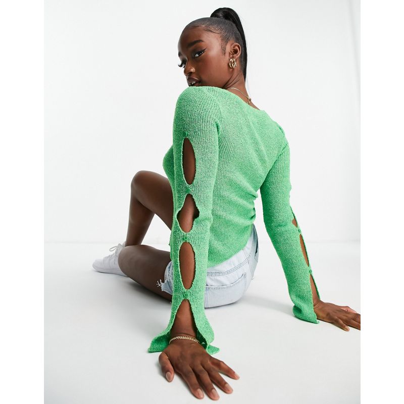 Donna grxlx DESIGN - Cardigan verde con maniche con bottoni