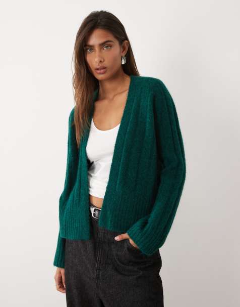 ASOS DESIGN - Cárdigan verde pino sin cierres de canalé ancho - view 1
