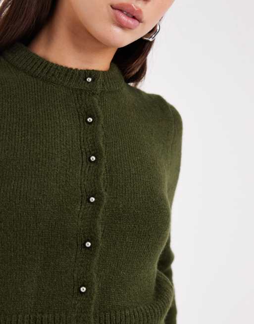 ASOS DESIGN - Cardigan vestibilità classica in maglia soffice kaki, 3 di 4