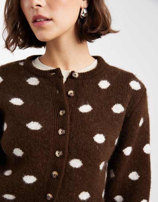 ASOS DESIGN - Cardigan vestibilità classica marrone a pois, 3 di 4