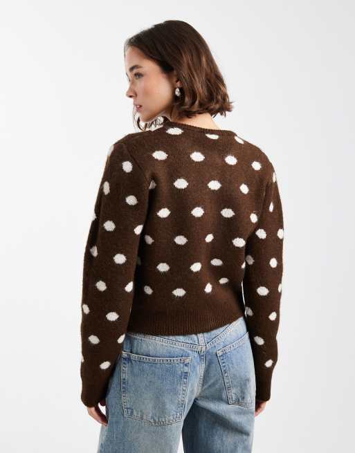 ASOS DESIGN - Cardigan vestibilità classica marrone a pois, 4 di 4
