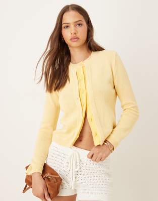 Asos Design Cardigan With Double Placket Detail In Yellow