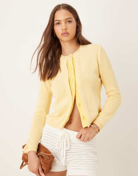 ASOS DESIGN cardigan with double placket detail in lemon - view 1