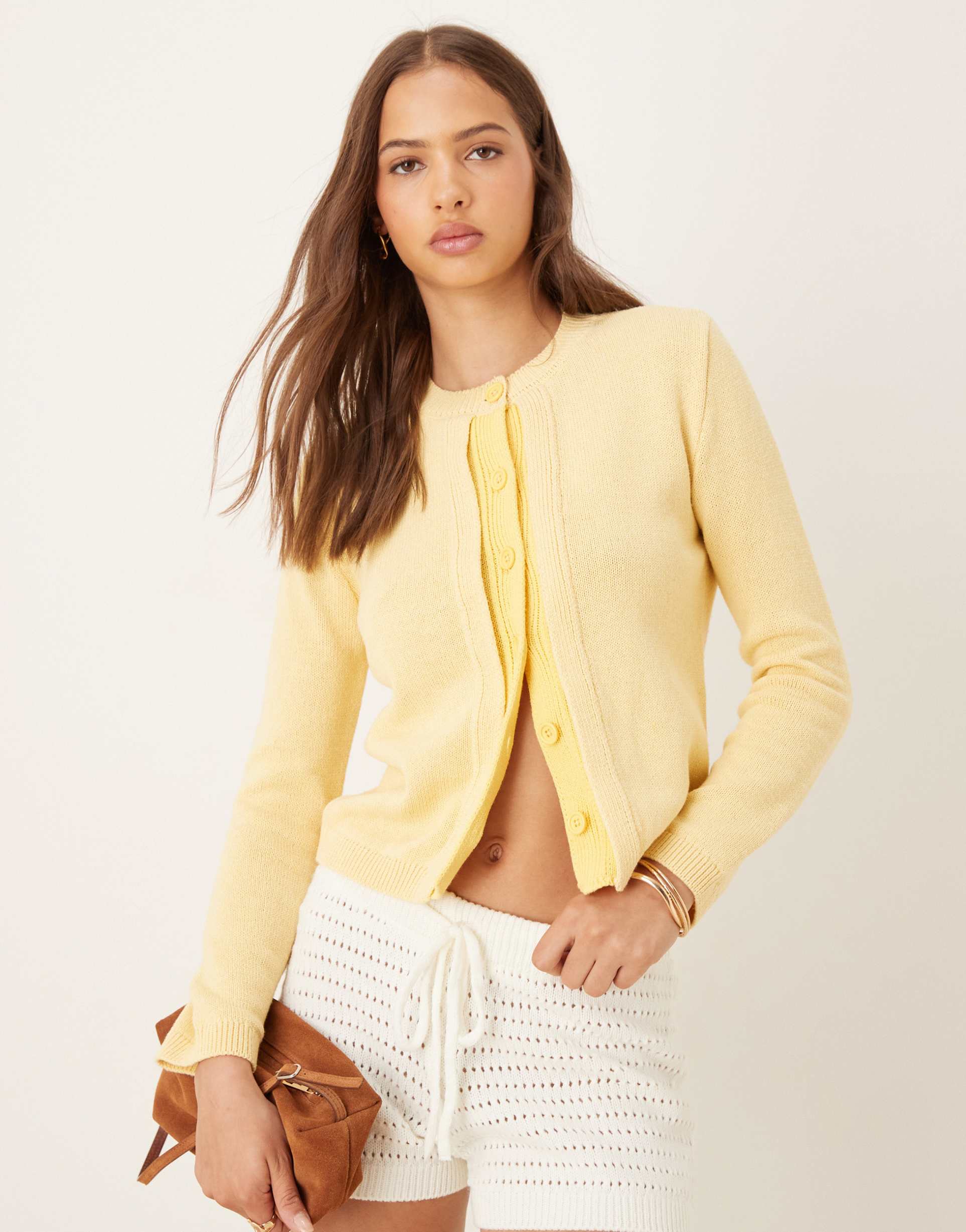 asos design cardigan with double placket detail in lemon