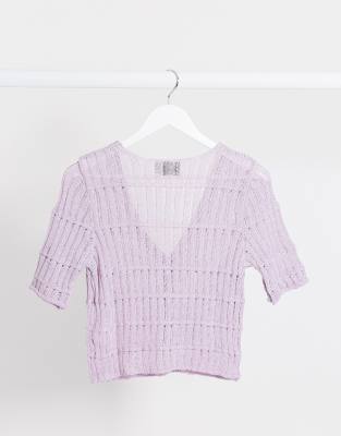 purple short sleeve cardigan