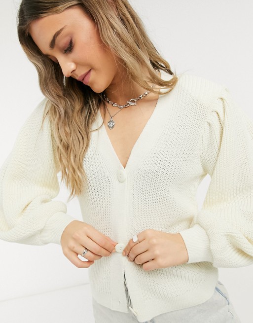 ASOS DESIGN cardigan with shoulder pads in white