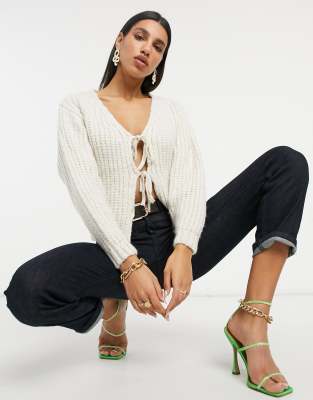 cream tie front cardigan