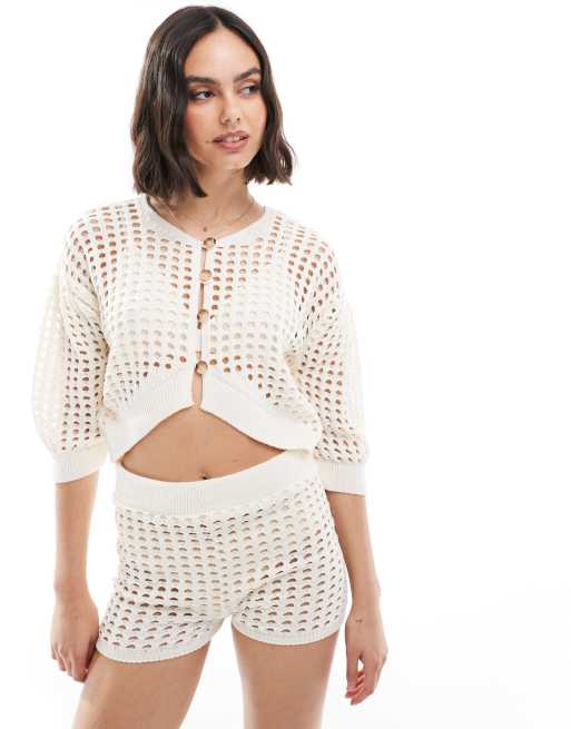 ASOS DESIGN cardigan with volume sleeves in cream - part of a set