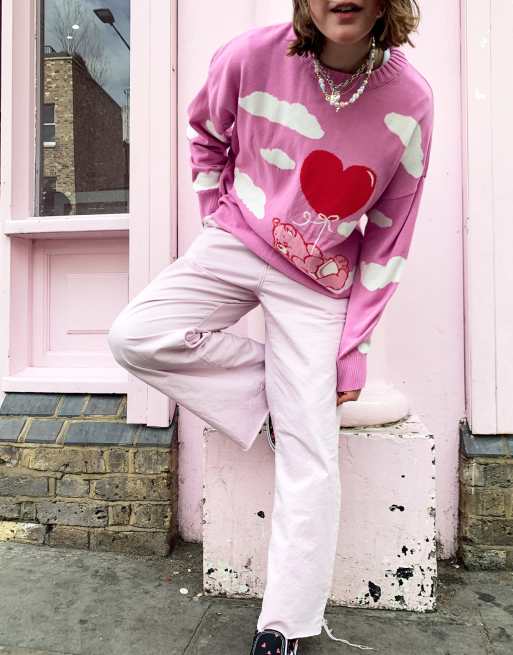 ASOS DESIGN Care Bear jumper in pink