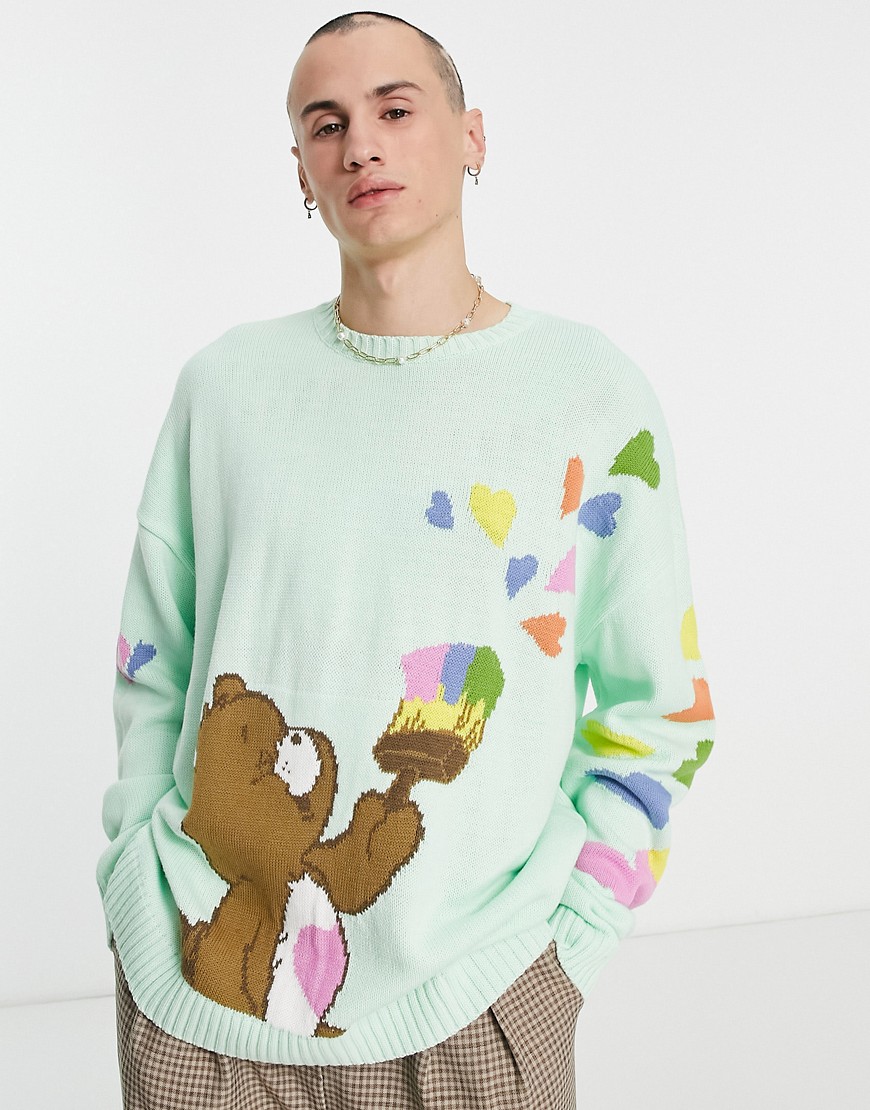 ASOS DESIGN Care Bear sweater in mint green