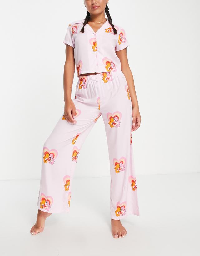 ASOS DESIGN Care Bears modal shirt & pants pajama set in pink