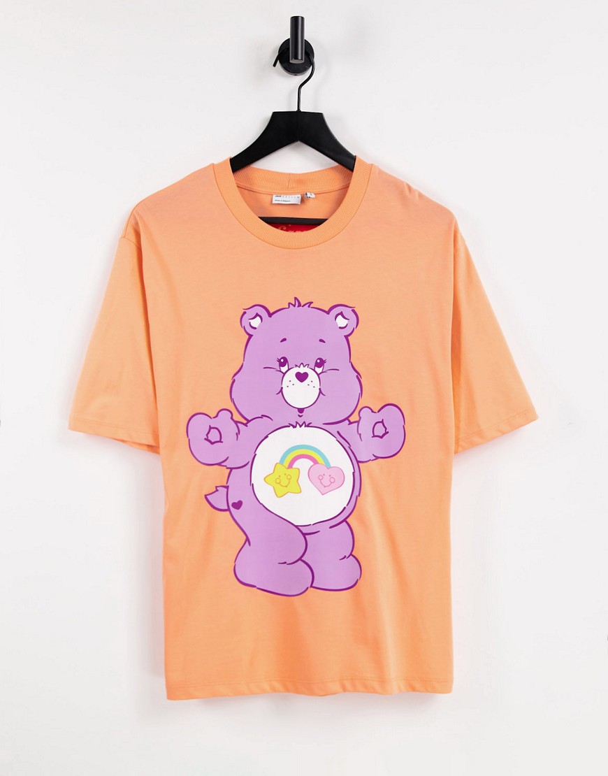 ASOS DESIGN Care Bears oversized t-shirt with licence in coral-Orange