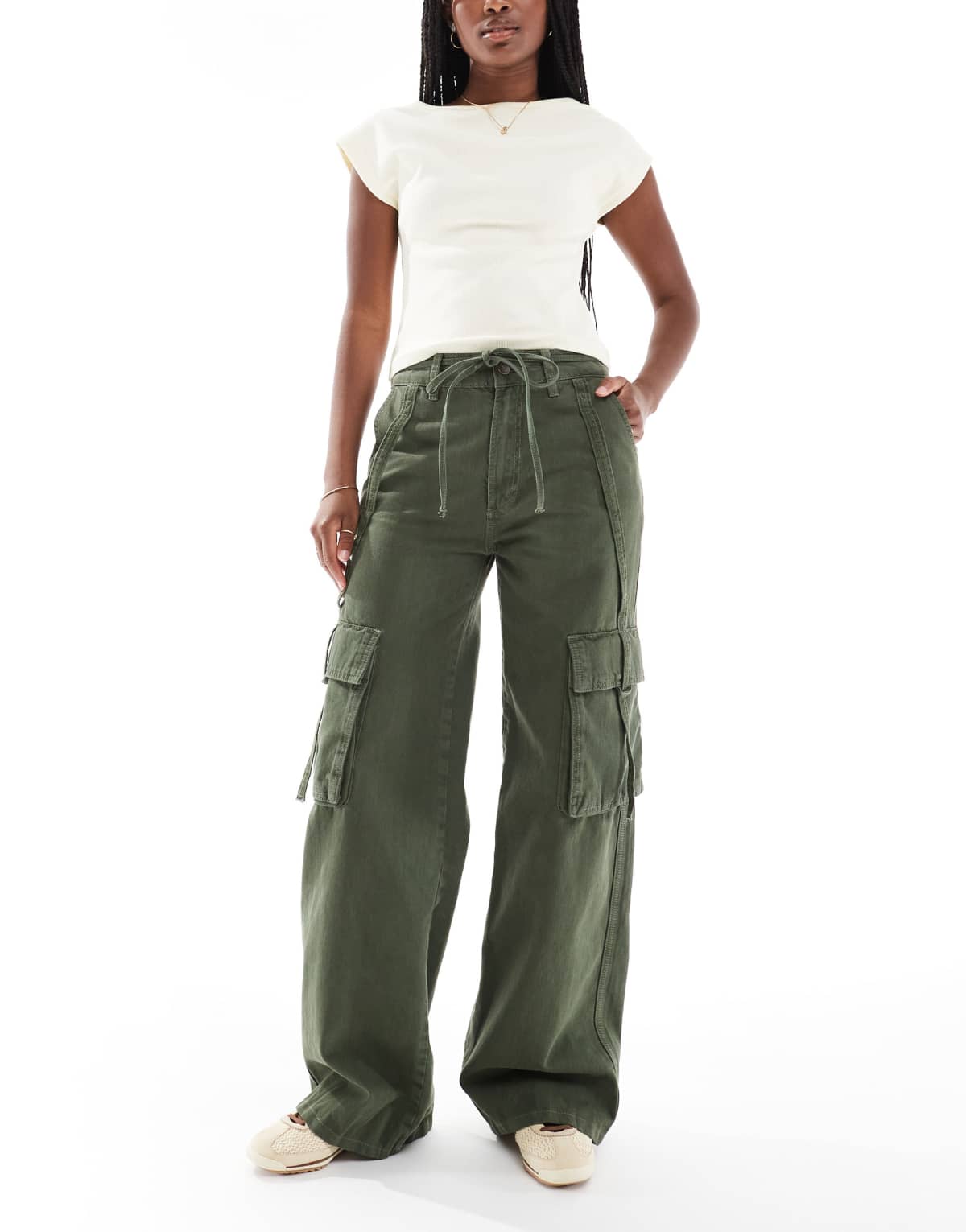 ASOS DESIGN cargo barrel jean in khaki
