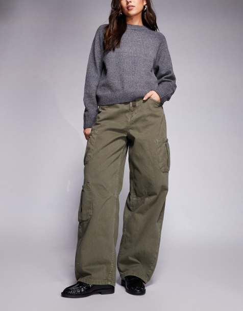 ASOS DESIGN cargo barrel jean with utility pockets in khaki