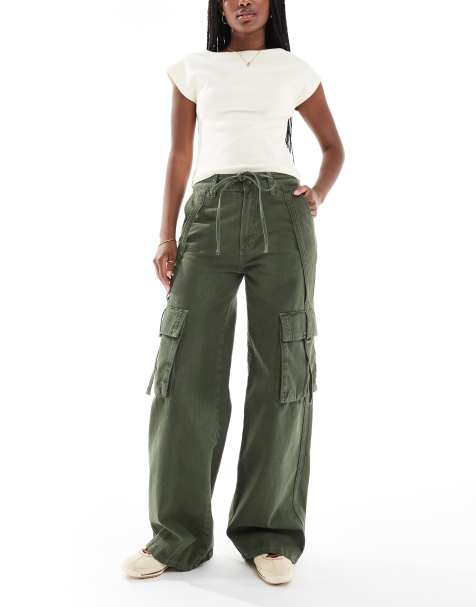 ASOS DESIGN cargo barrel jeans in khaki - view 1