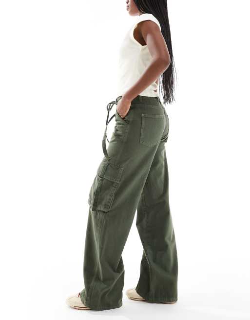 ASOS DESIGN cargo barrel jeans in khaki