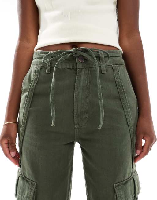 ASOS DESIGN cargo barrel jeans in khaki
