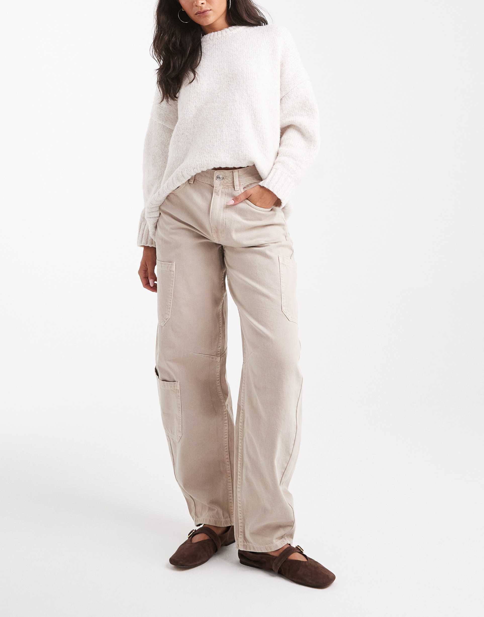 asos design cargo barrel jeans in neutral