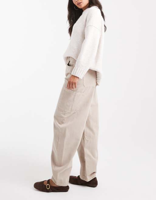 ASOS DESIGN cargo barrel jeans in neutral