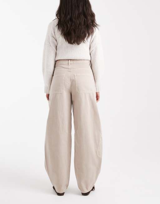 ASOS DESIGN cargo barrel jeans in neutral