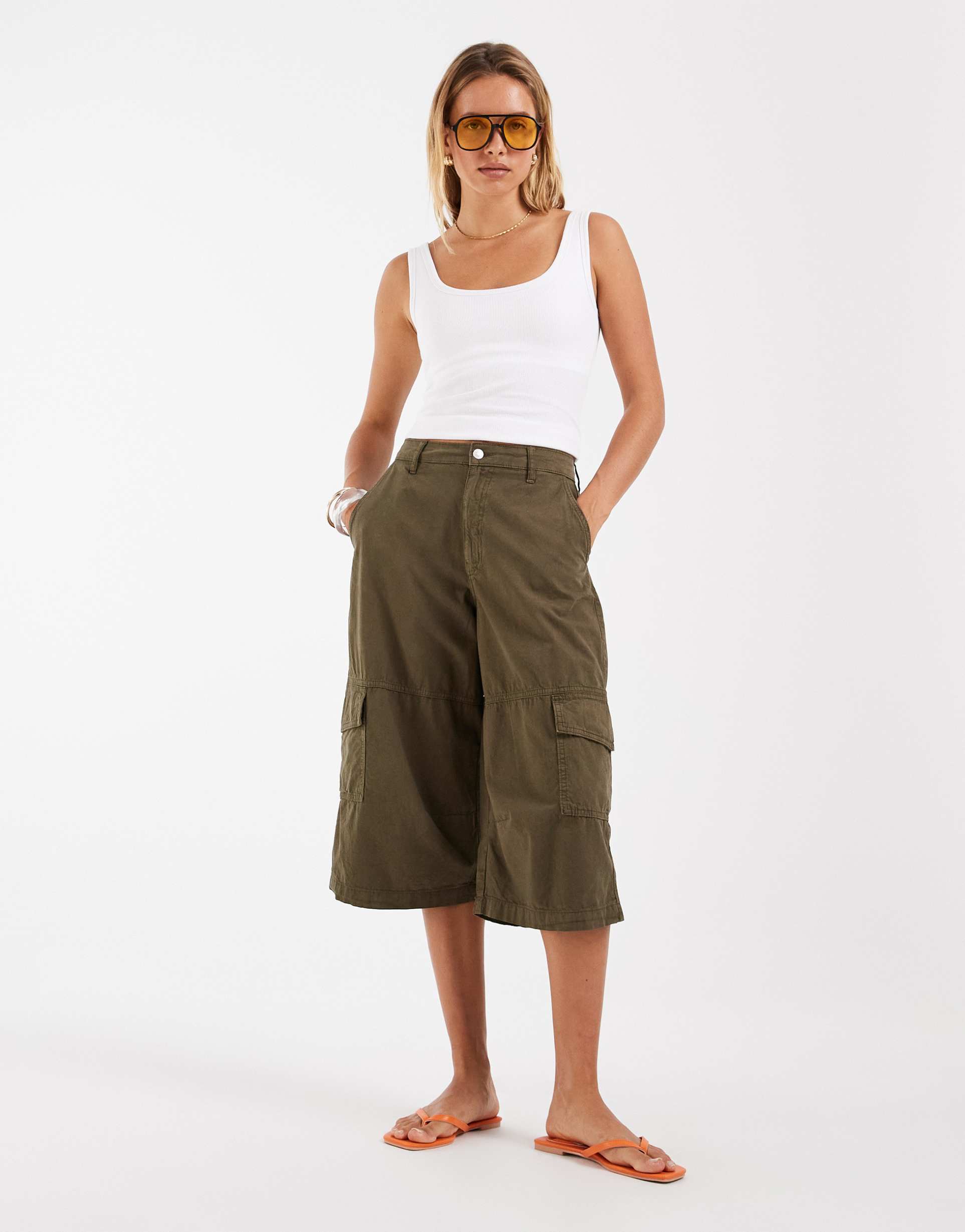 asos design cargo bermuda shorts in khaki green