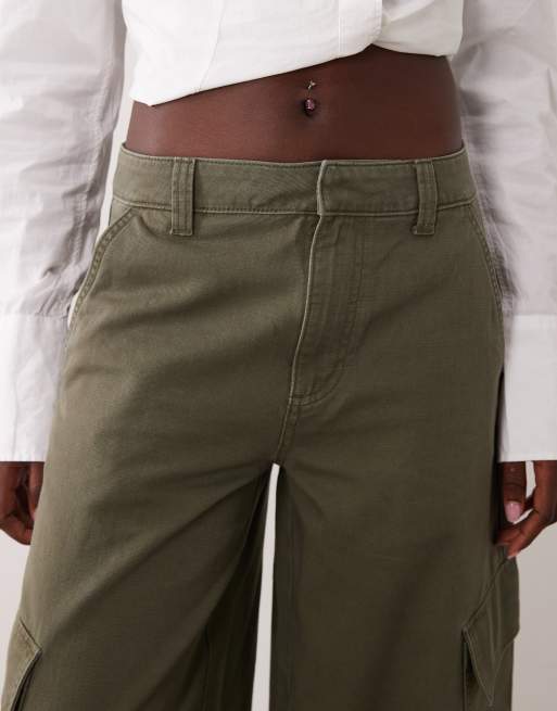 ASOS DESIGN cargo-bukser med opsmøget kant og lomme-detalje i vasket khaki, 3 af 5