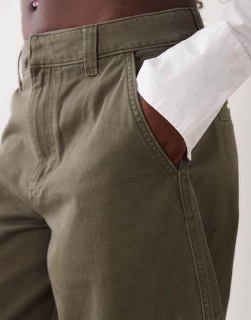 ASOS DESIGN cargo-bukser med opsmøget kant og lomme-detalje i vasket khaki, 5 af 5