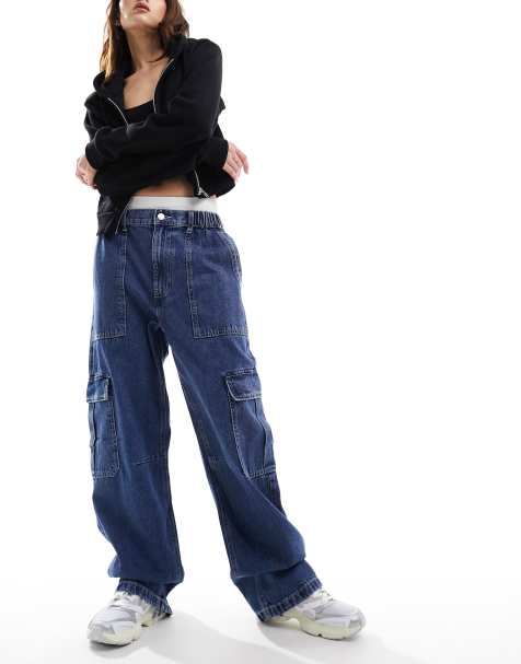 ASOS DESIGN cargo jean in mid blue - view 1