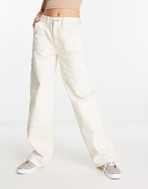 Off White Contrast Stitch Long Leg Straight Jeans