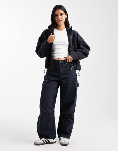 ASOS DESIGN – Cargo-Jeans im Utility-Stil in Marineblau mit weitem, abgerundetem Bein, Kombiteil - view 1
