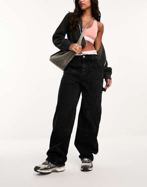 Denim Cargo Pants - Black/washed - Ladies