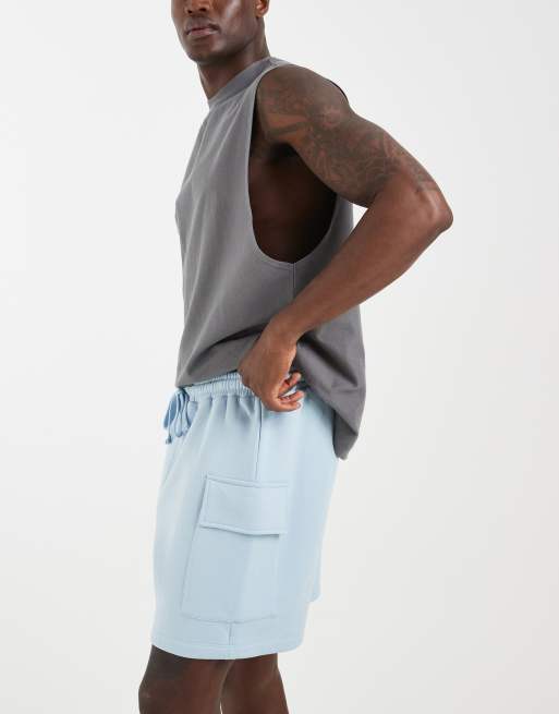 ASOS DESIGN cargo jersey shorts in light blue, 2 of 5