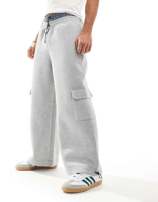 ASOS DESIGN – Cargo-Jogginghose in Neopren-Optik in Grau meliert mit Utility-Taschen 