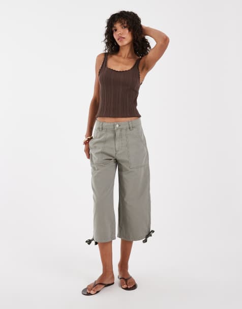 ASOS DESIGN cargo longer short with pocket and tie detail in khaki - view 1