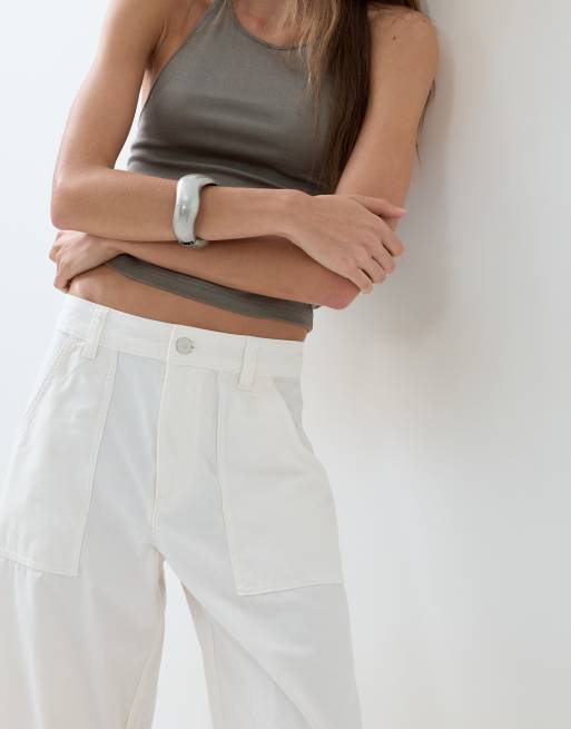 ASOS DESIGN cargo longer shorts with pocket and tie detail in white, 2 of 5