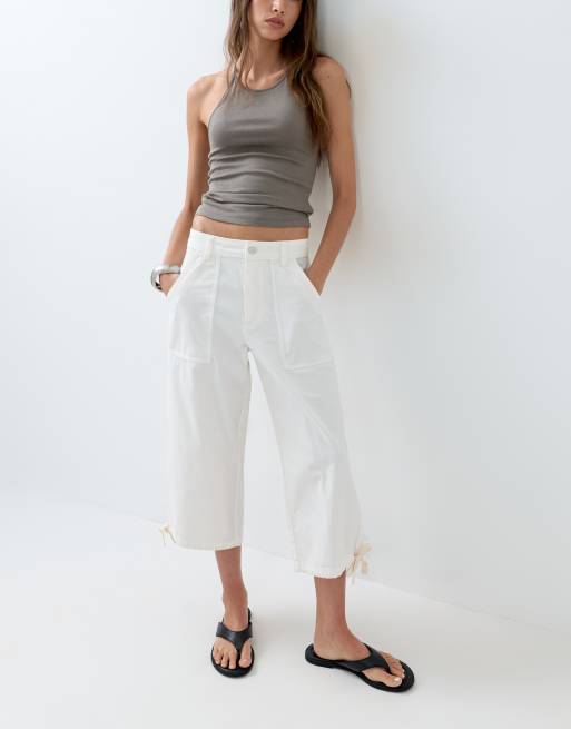 ASOS DESIGN cargo longer shorts with pocket and tie detail in white, 5 of 5