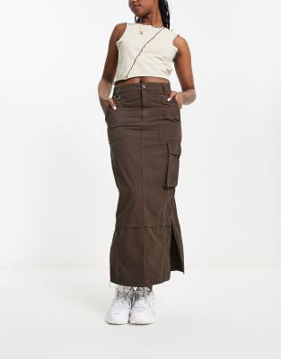 ASOS DESIGN cargo maxi skirt in brown