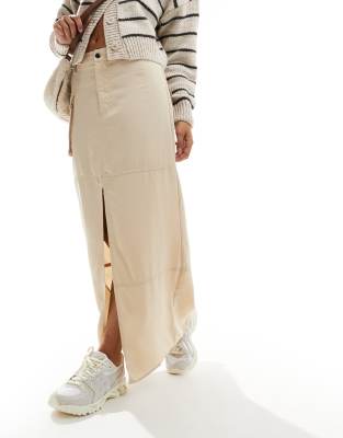 ASOS DESIGN cargo maxi skirt in cream-White